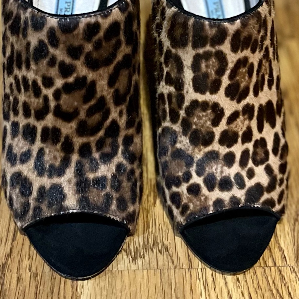 Prada Leopard - Print Dyed Calf Wedge Slides Size 37/7 - Picture 13 of 13
